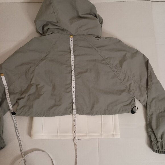 ZARA Contrast Neoprene Effect Hooded Athleisure Jacket Sage Green Women’s Size M - Picture 10 of 14